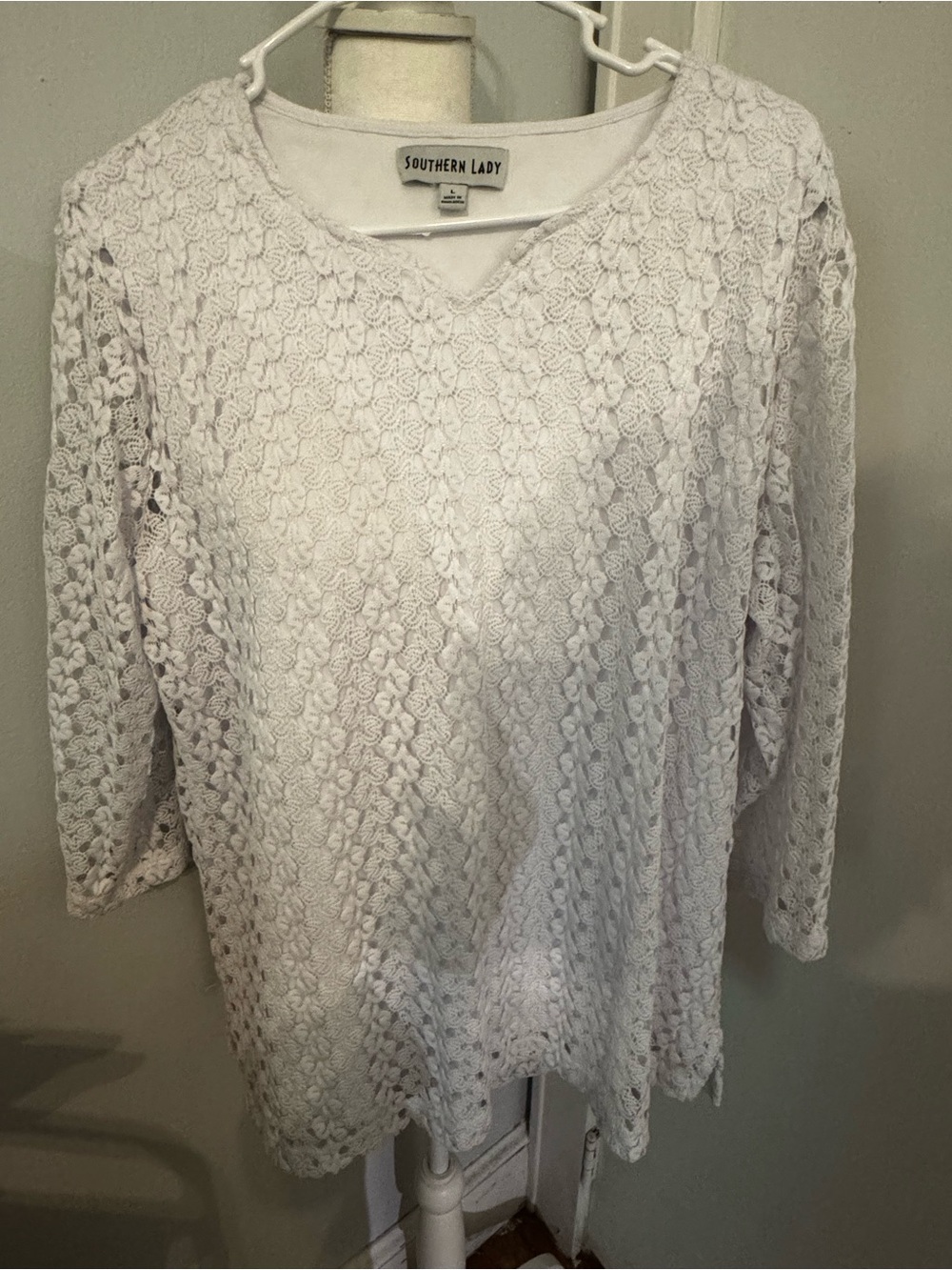 Southern Lady White Lace Knit V-Neck Tunic